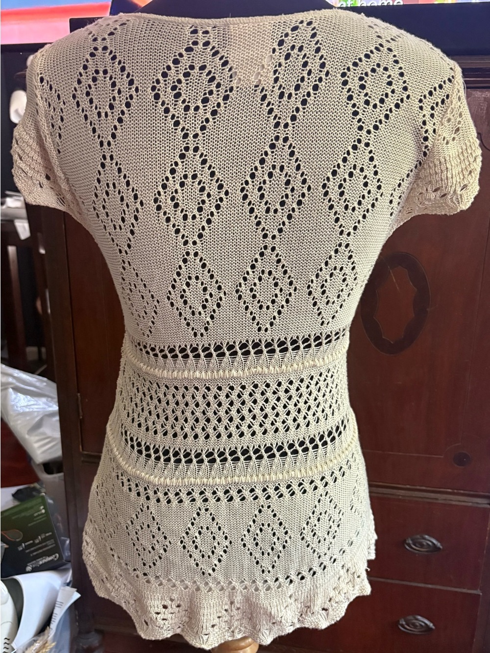 Faded Glory Cream Crochet Knit Scoop Neck Tunic - Picture 2 of 4
